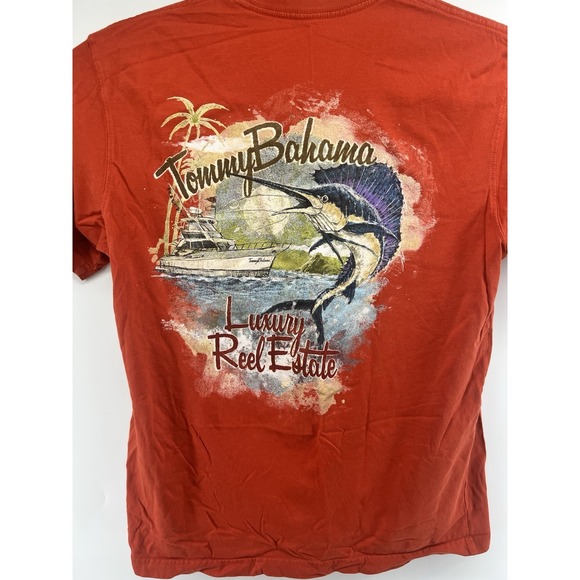Tommy Bahama Other - Tommy Bahama Large T Shirt Luxury Reel Estate Orange Graphic Fishing Marlin S/S